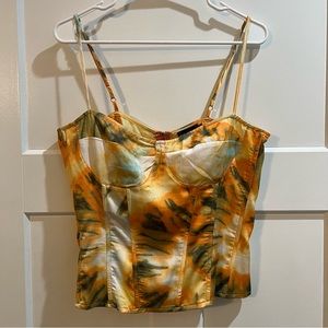PrettyLittleThing ORANGE TIE DYE PRINT STRUCTURED CORSET TOP